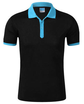 黑色拼藍(lán)色工作服T恤衫定制款式圖