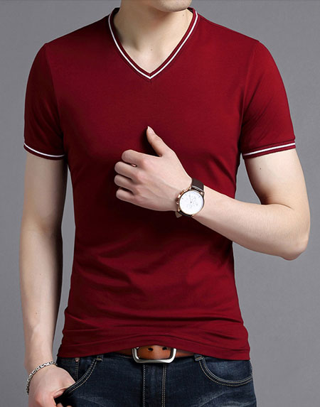 紅色V領(lǐng)T恤衫定制款式圖片模板