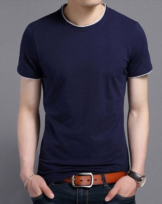 藏青色短袖圓領(lǐng)T恤衫訂做款式模板