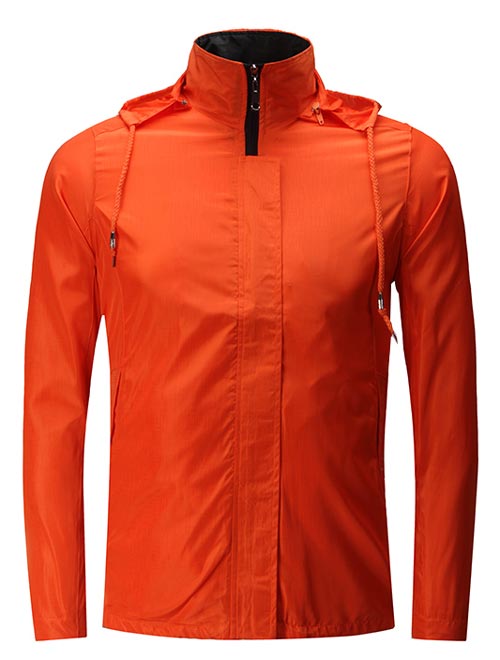 橙色連帽定制防水風(fēng)衣外套款式圖