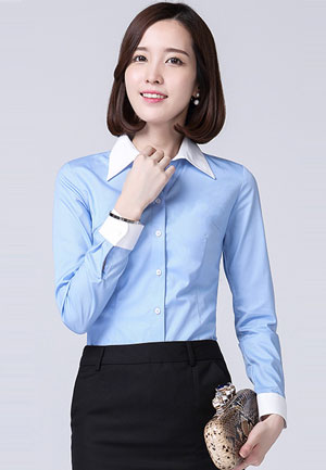 淺藍(lán)色新款長(zhǎng)袖女襯衫定做款式圖