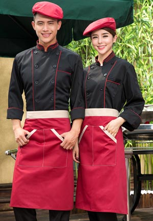 黑色長(zhǎng)袖廚師服套裝定做款式圖