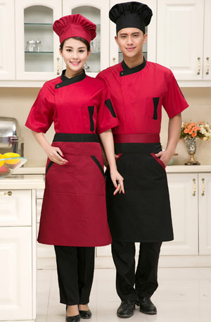 紅色黑領(lǐng)時(shí)尚短袖廚師工作服訂做